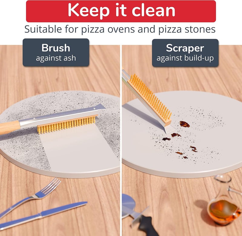 Senwosa Pizza Oven Brush 66 cm with Scraper & Replacement Head - Cleaning Brush with Stainless Steel Bristles for Pizza Oven & Pizza Stone Long Handle Compatible with Ooni, Ninja & Cozze - Image 4
