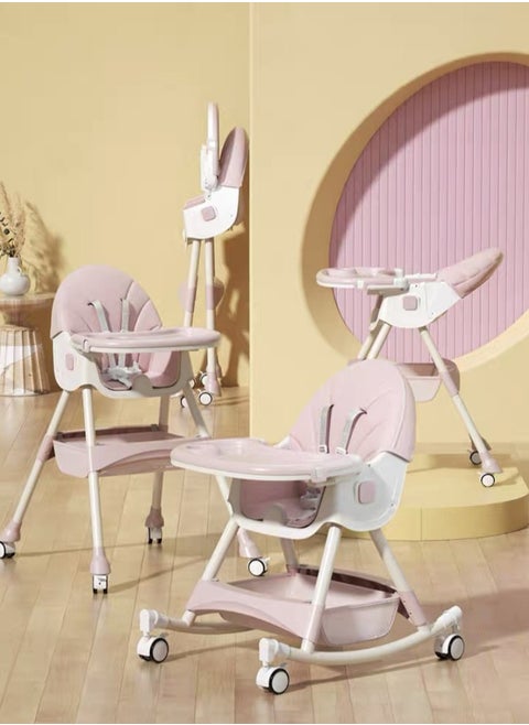 Burbay 2-in-1 Foldable Baby High Chair & Rocking Chair - Adjustable Recliner with 360° Wheels(DM114)