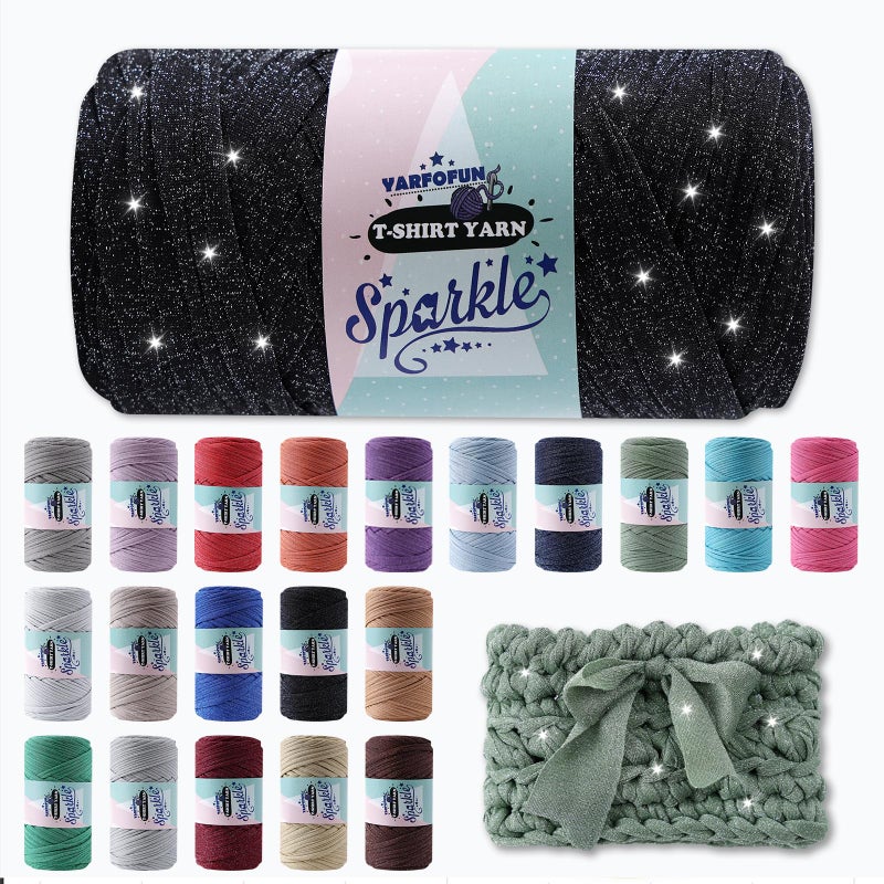 YARFOFUN Sparkle Tshirt Yarn for CrochetBlack Silver T Shirt Soft Elastic Fabric Thick TShirt Crochet Shining Glitter Sparkle Yarn for Crocheting Knitting Beginner Hand Knitting BagDIY CraftHome Decor - Image 3