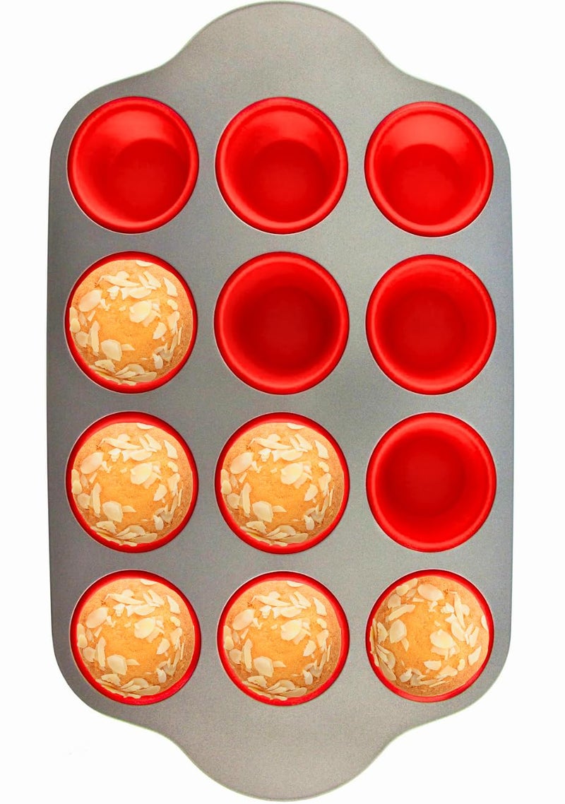 Boxiki Kitchen NonStick 12 Cup Silicone Muffin Pan With Steel Frame  BPA Free NonToxic AntiWarp Durable  Easy to Pop Silicone Muffin Tin  Perfect Cupcake Pan