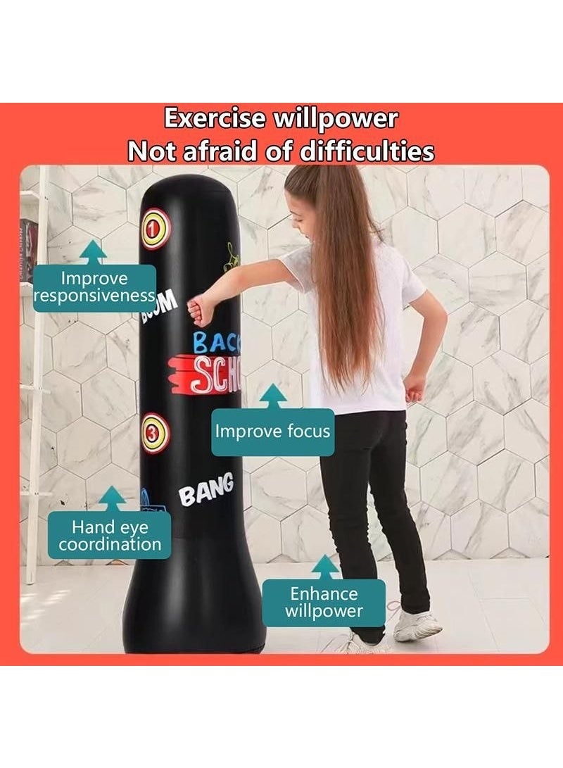 كيس ملاكمة قابل للنفخ من بلاستيك PVC، عمود ملاكمة قائم بطول 160 سم لتدريب اللياقة البدنية للأطفال والكبار - Image 5