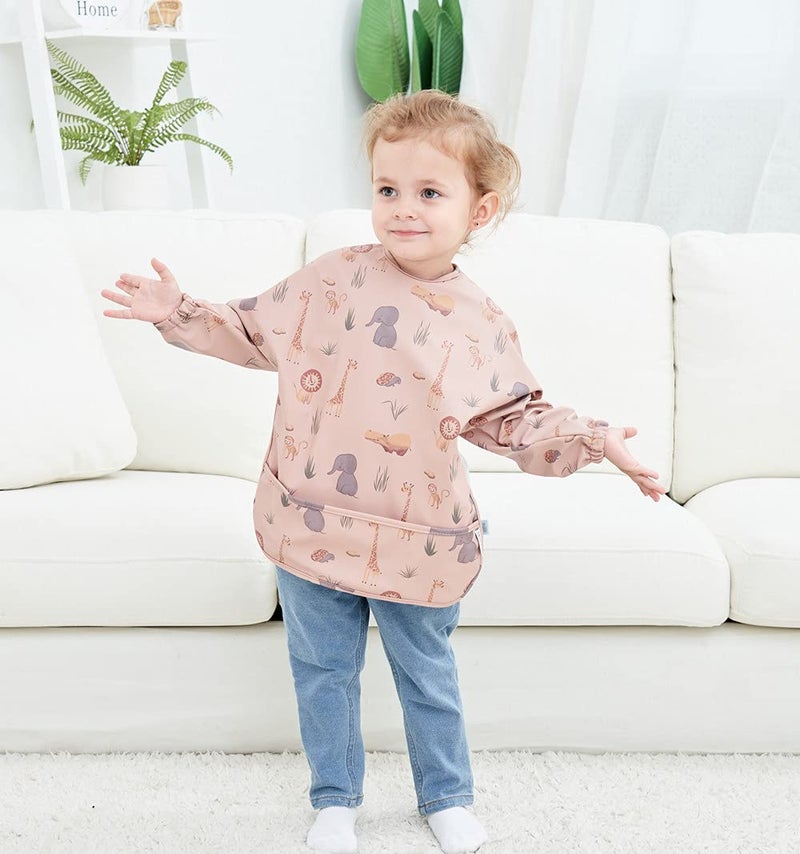 GZMM Waterproof Baby Bibs,Infant Toddler Long Sleeve Feeding Bib With Food Catcher,Easy Clean & Washable 2 Pack - Image 3