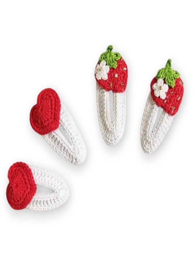 Happy Threads, Handmade Crochet Hair Accessories - Heart and Starwberry Clips set, Cute hair pins for Girls & babies for gifting and daily styling - Image 1