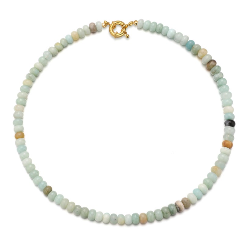 chorfla Beaded Gemstone Necklaces for Women, Bohemian Colored Choker Natural Stone Bead Decoration Summer Beach Handmade Jewelry Necklace (C-Amazonite) - Image 1