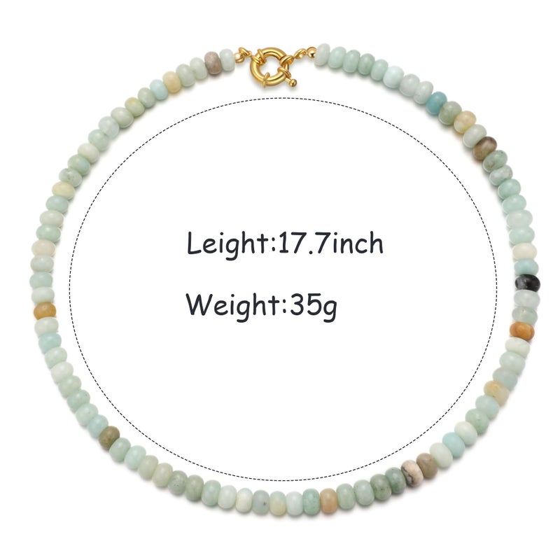 chorfla Beaded Gemstone Necklaces for Women, Bohemian Colored Choker Natural Stone Bead Decoration Summer Beach Handmade Jewelry Necklace (C-Amazonite) - Image 2