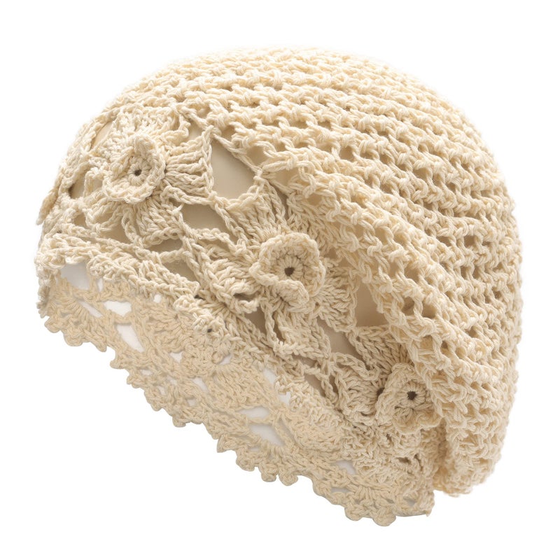 ZLYC قبعات ZLYC الصيفية المحبوكة للنساء، قبعة كروشيه يدوية الصنع (زهور بيج) - Image 1