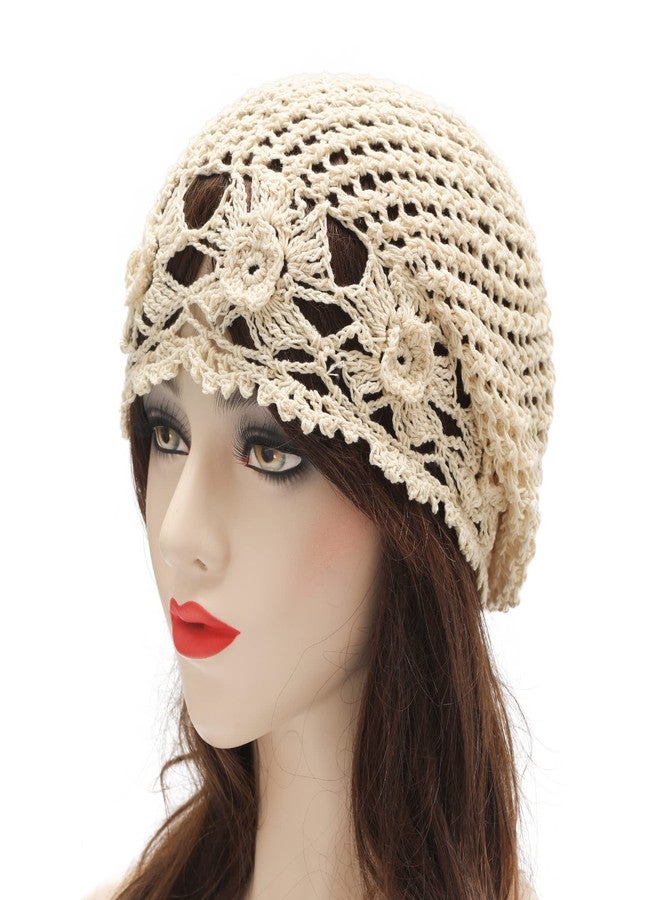 ZLYC قبعات ZLYC الصيفية المحبوكة للنساء، قبعة كروشيه يدوية الصنع (زهور بيج) - Image 2