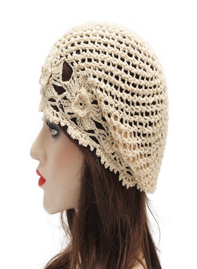 ZLYC قبعات ZLYC الصيفية المحبوكة للنساء، قبعة كروشيه يدوية الصنع (زهور بيج) - Image 3
