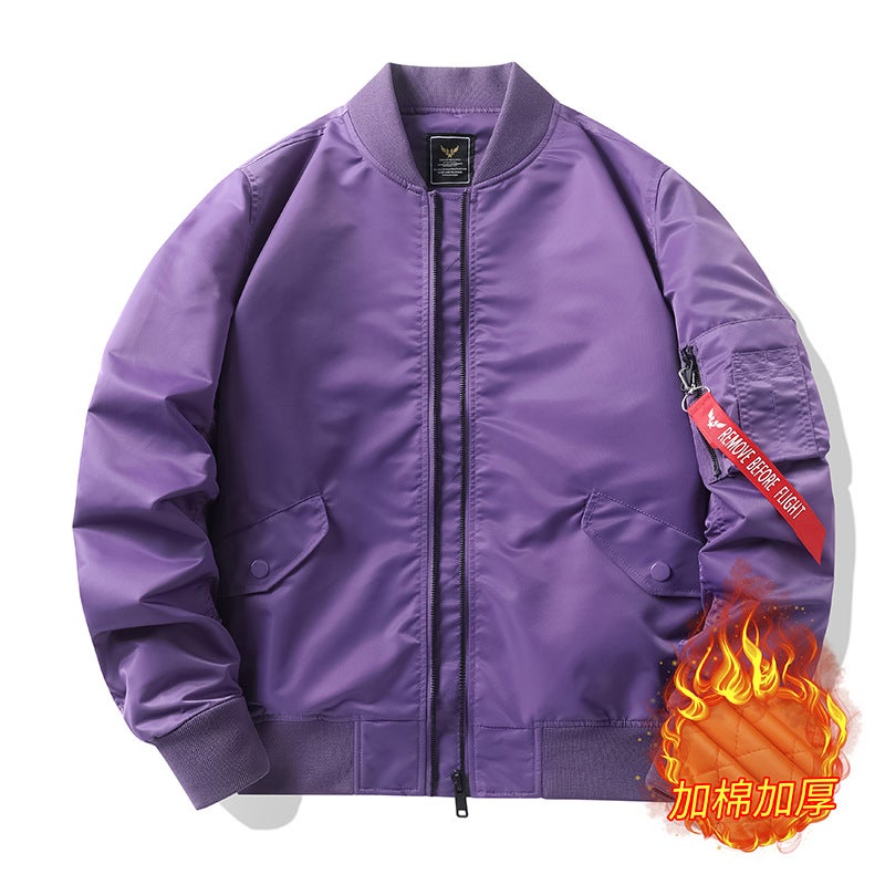 Generic Autumn and Winter Plus Size Coat Mens Sports Outdoor Air Force ma1 Bomber Jacket Mens Baseball Suit Cotton/Thin Purple (plus cotton)