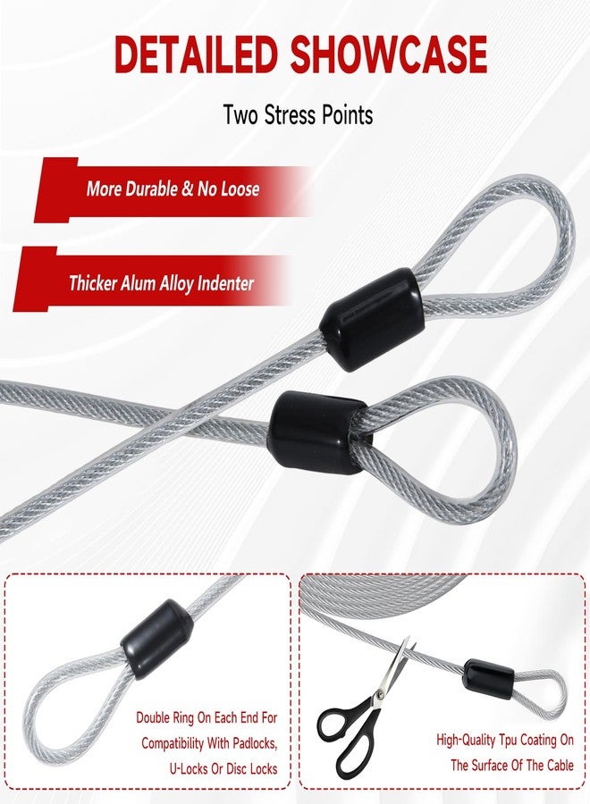 JKQAGD 5FT Loop(4mm)-Ended Steel Security Cable with Separate Anti-Theft Lock, Vinyl-Coated Cut-Resistant & Weatherproof Cable for Bicycles, Motorcycles, Luggage, Scooter Lock, - Image 3
