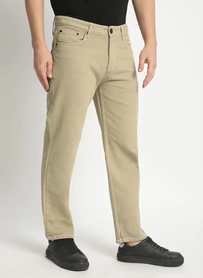 Take Two Olive Men Mid-Rise Relaxed Fit Pure Cotton Coloured Jeans By Bene Kleed for Men | Best Price UAE