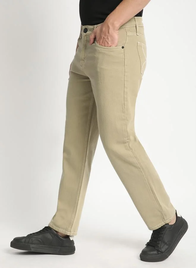 Take Two Olive Men Mid-Rise Relaxed Fit Pure Cotton Coloured Jeans By Bene Kleed for Men | Best Price UAE