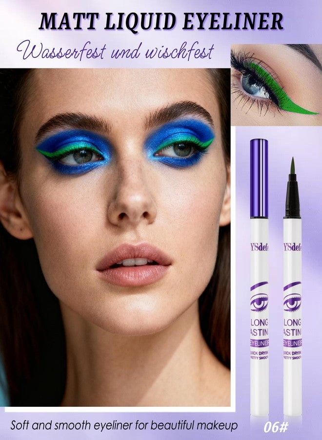 LYSdefeu Liquid Eyeliner Pen, Green Waterproof Long Lasting Colored Eye liner Pen with Precision Tip, Matte Colorful Smudgeproof High Pigmented Eyeliner Pencil, Cosplay Party Stage Eye Makeup Gift for Women-06 - Image 2