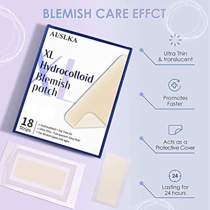 AUSLKA Large Blemish Patches, XL Pimple Patch -18 Strips - Hydrocolloid Patch for Covering Zits - Spot Stickers - Vegan and Cruelty for Face and Skin - Image 4