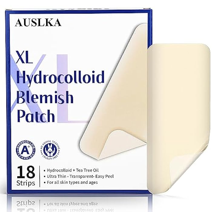 AUSLKA Large Blemish Patches, XL Pimple Patch -18 Strips - Hydrocolloid Patch for Covering Zits - Spot Stickers - Vegan and Cruelty for Face and Skin - Image 1