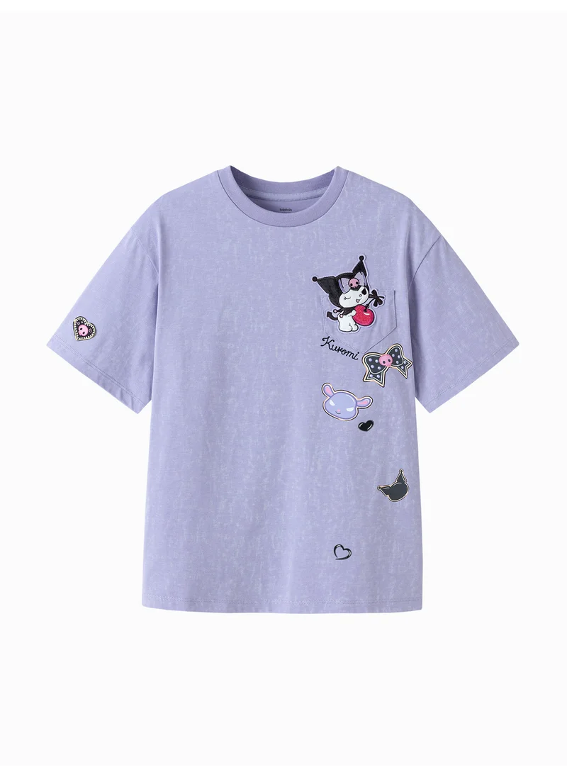 بالابالا Kids Girl Round v-neck short-sleeved T-shirt