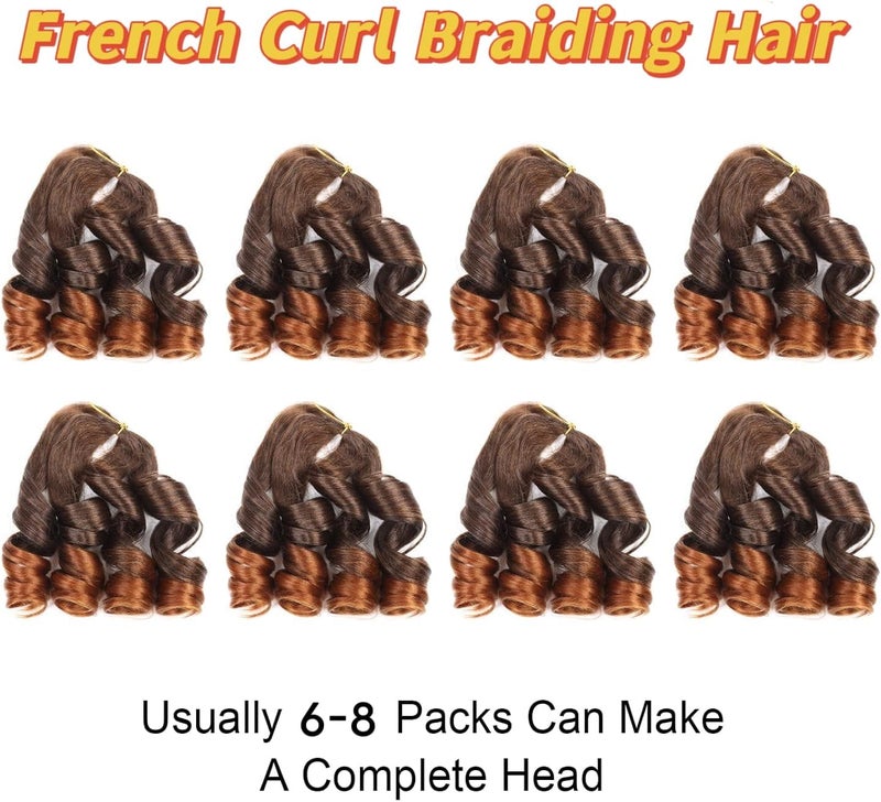 datanala French Curly Braiding Hair 14 Inch 8Pack/lot Loose Wavy Spiral Curl Braids Crochet Hair Deep Wave Synthetic Extensions Pre Stretched Bouncy(T30#) - Image 5