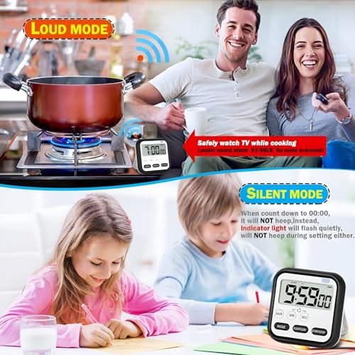 YOMITH Digital Magnetic Timer Count-Down & Stopwatch, with Large LCD Display and Loud Alarm, Flashing Light, Back Stand, Hanging Hole for Cooking, School, Sport, Study, Game (Pack of 1, Black) - Image 3