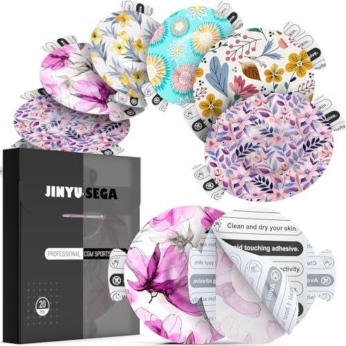 Jinyu-Sega Sensor Covers for Libre 3 Waterproof - 20pcs Adhesive Patches for Libre 3,with Easy-Peel Tab Pre-Cut Backing,CGM Sensor Tape for 10-14 Days Floral - Image 1