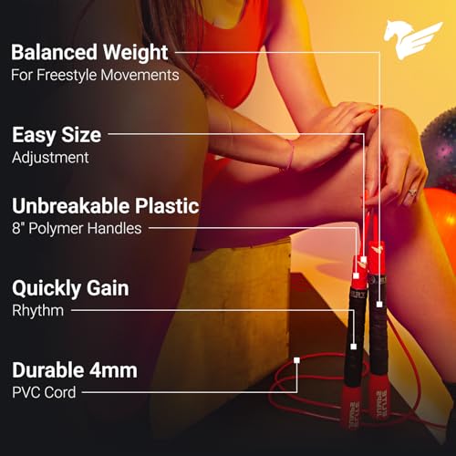 EliteSRS Fit Plus Pro Freestyle PVC Jump Rope for Tricks - Unbreakable 8" Long Handles with Non-Slip Grip Tape - Premium Adult Jump Ropes for Fitness - Lightweight Cardio Boxing Skipping Jump Rope - Image 2