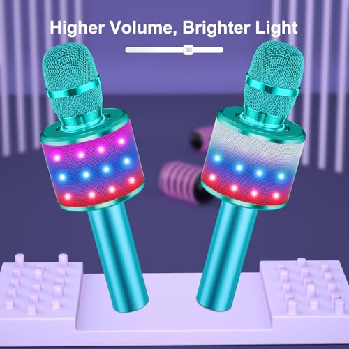 BONAOK Karaoke Microphone for Kids & Adults - Bluetooth Microphones Singing Mic with Disco Lights, Echo Effect, Built-in Speaker Portable Karaoke Player for Party Travel Gifts Q78(Ice Blue) - Image 5