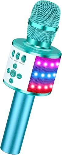 BONAOK Karaoke Microphone for Kids & Adults - Bluetooth Microphones Singing Mic with Disco Lights, Echo Effect, Built-in Speaker Portable Karaoke Player for Party Travel Gifts Q78(Ice Blue) - Image 1