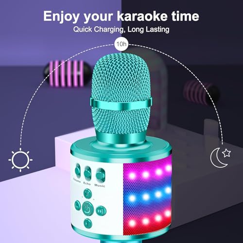 BONAOK Karaoke Microphone for Kids & Adults - Bluetooth Microphones Singing Mic with Disco Lights, Echo Effect, Built-in Speaker Portable Karaoke Player for Party Travel Gifts Q78(Ice Blue) - Image 3