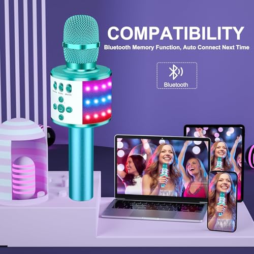 BONAOK Karaoke Microphone for Kids & Adults - Bluetooth Microphones Singing Mic with Disco Lights, Echo Effect, Built-in Speaker Portable Karaoke Player for Party Travel Gifts Q78(Ice Blue) - Image 4