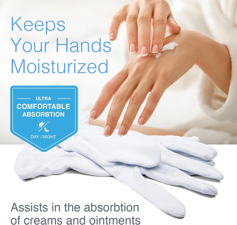 CARA Moisturizing Eczema Cotton Gloves - Extra Large, White - Image 5