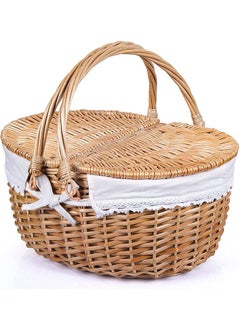 CityRiya-Long Picnic Basket Wicker Picnic Basket with Lid Hand Woven Camping Picnic Bag for Shopping Storage Hamper Basket for Camping Outdoors Parties and BBQs  - Image 1