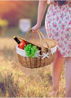 CityRiya-Long Picnic Basket Wicker Picnic Basket with Lid Hand Woven Camping Picnic Bag for Shopping Storage Hamper Basket for Camping Outdoors Parties and BBQs  - Image 2