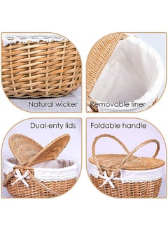 CityRiya-Long Picnic Basket Wicker Picnic Basket with Lid Hand Woven Camping Picnic Bag for Shopping Storage Hamper Basket for Camping Outdoors Parties and BBQs  - Image 3