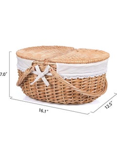 CityRiya-Long Picnic Basket Wicker Picnic Basket with Lid Hand Woven Camping Picnic Bag for Shopping Storage Hamper Basket for Camping Outdoors Parties and BBQs  - Image 4