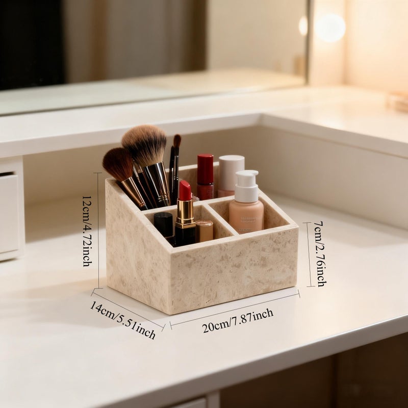 Artisanal Abode Marble Desk Organizer with 3 Compartments Perfume Organizer & Makeup Brush Holder Toothbrush Holder and Bathroom Counter Organizer White Purple Pattern Modern Design (White) - Image 4