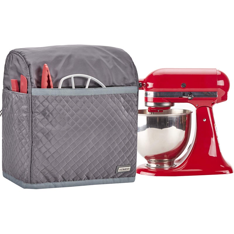 HOMEST Stand Mixer Quilted Dust Cover with Pockets Compatible with KitchenAid 545 Quart Tilt Head Grey Patent Design