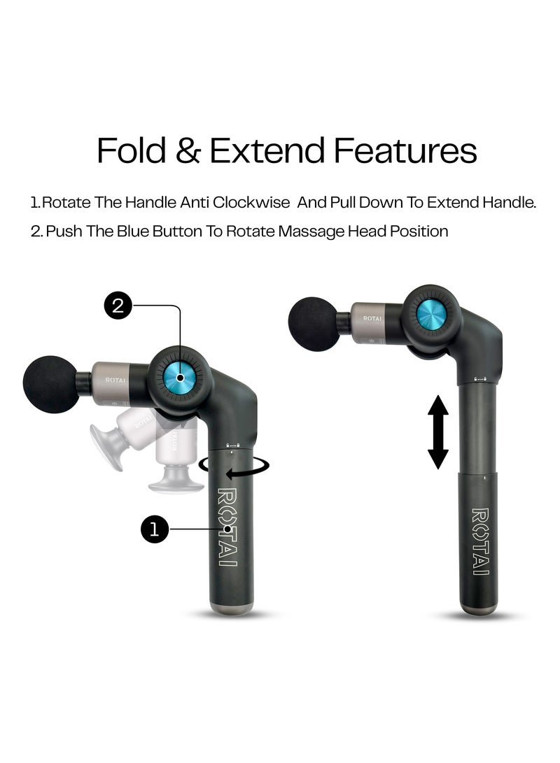 ROTAI Premium Foldable Deep Tissue Percussion Massage Gun – 6-in-1 with Brushless Motor, Heating Head & Aerospace-Grade Alloy Body – Ultimate Muscle Therapy & Recovery | Awaken Your Purer Self - Image 4