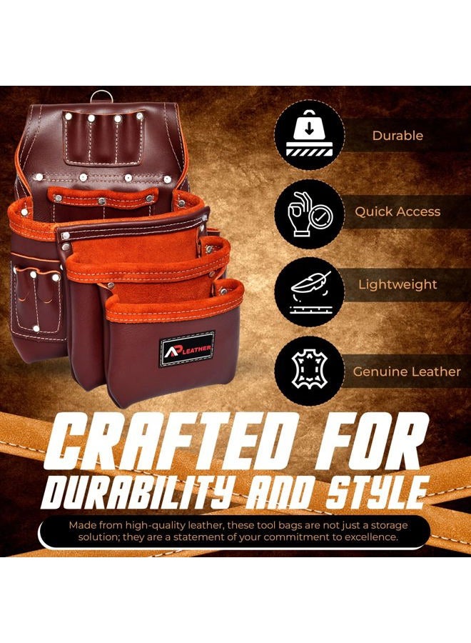 AP LEATHER Pro-302 Premium Oil Tanned Tool Belt, Carpenter Tool bag | Tool Belt Maroon,29 Pockets Tool Pouch with 4 Loops, Carpenter,Framer,Electercian Tool Belt for 30" to 52" Waist - Image 4
