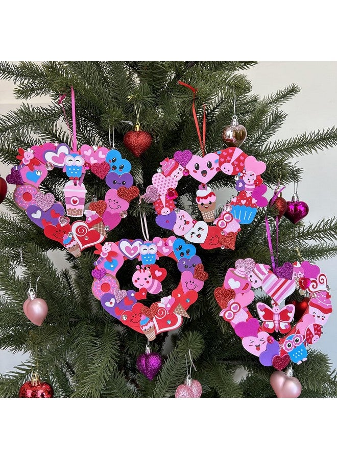 Winlyn 12 Sets Heart Wreath Ornaments Decorations Valentine Crafts Kits Heart Shaped Wreath Art Sets Valentine Heart Foam Stickers for Kids Valentine's Day Party Classroom Activities Gift Exchange - Image 2
