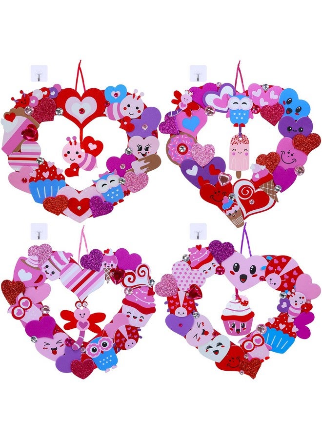 Winlyn 12 Sets Heart Wreath Ornaments Decorations Valentine Crafts Kits Heart Shaped Wreath Art Sets Valentine Heart Foam Stickers for Kids Valentine's Day Party Classroom Activities Gift Exchange - Image 1