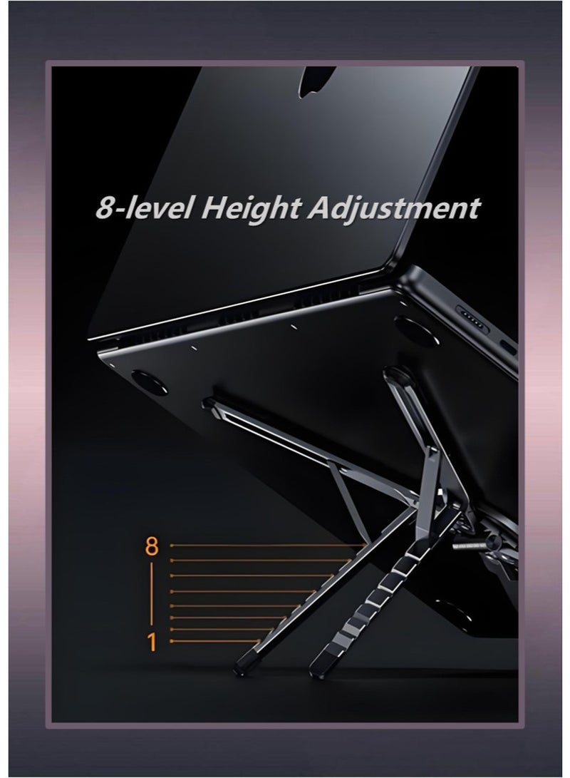 Laptop Stand for Desk, 8-Level Adjustable Laptop Riser - Aluminum Alloy & Silicone, Foldable Magnetic Portable, Multi-functional Ventilated Cooling Notebook Holder for Laptops, Tablets & Phones - Image 3