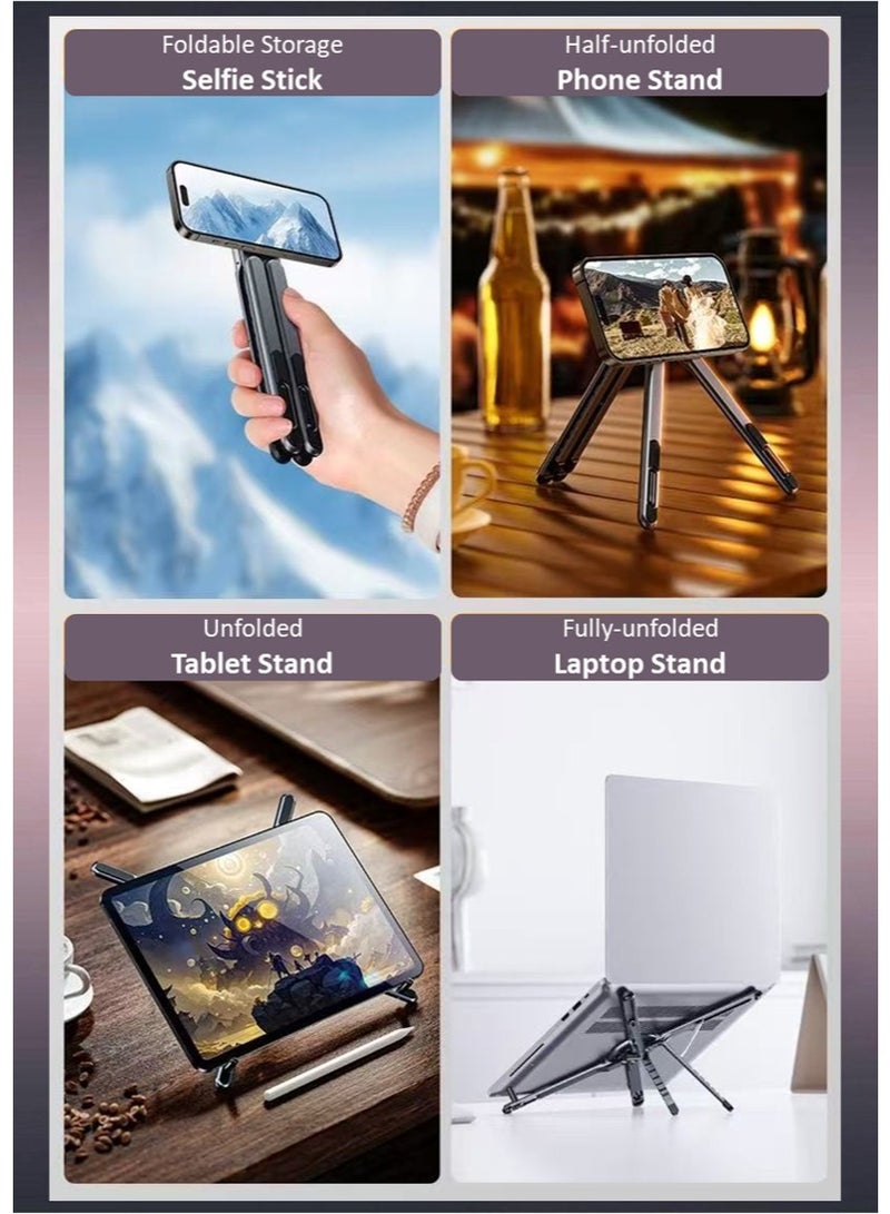 Laptop Stand for Desk, 8-Level Adjustable Laptop Riser - Aluminum Alloy & Silicone, Foldable Magnetic Portable, Multi-functional Ventilated Cooling Notebook Holder for Laptops, Tablets & Phones - Image 2