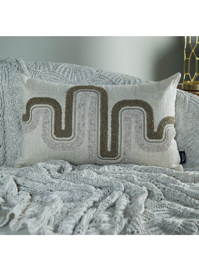 Belchior Concept Embroidery Rectangular Decorative Cushion Linen and Brown 35 x 55 cm 472521 - Image 2