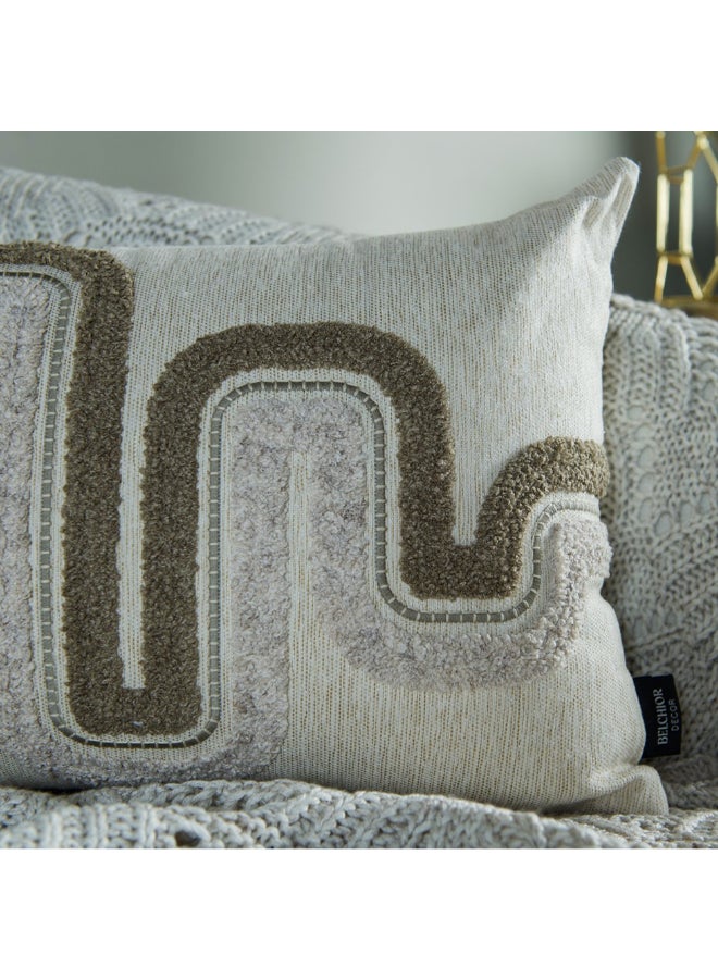 Belchior Concept Embroidery Rectangular Decorative Cushion Linen and Brown 35 x 55 cm 472521 - Image 3