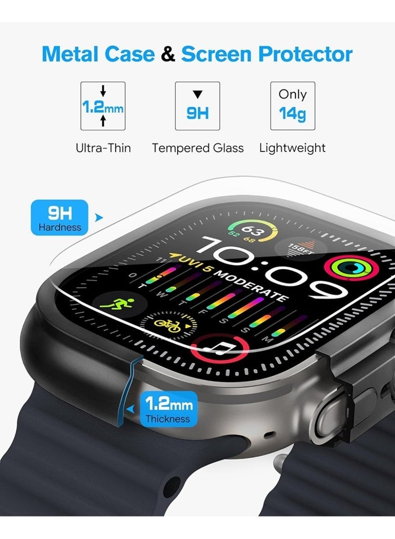 2-in-1 Metal Case Apple Watch Ultra 3/2/1 49mm , Rugged Metal Bumper with Full Back Cover – iWatch Ultra 49mm  Shockproof Cover + Tempered Glass Screen Protector - Image 3