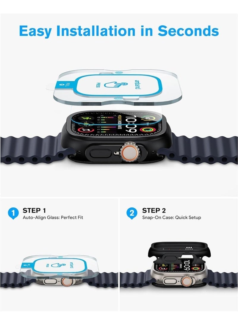 2-in-1 Metal Case Apple Watch Ultra 3/2/1 49mm , Rugged Metal Bumper with Full Back Cover – iWatch Ultra 49mm  Shockproof Cover + Tempered Glass Screen Protector - Image 4
