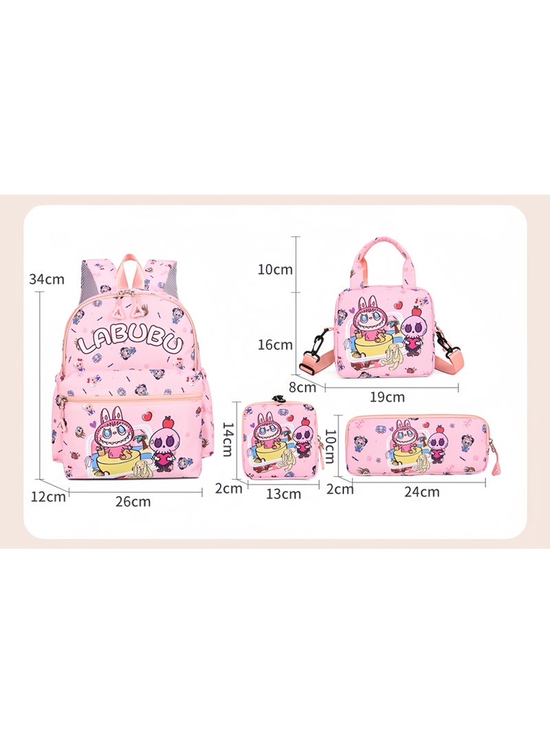 لابوبو حقيبة ظهر Labubu للأولاد والبنات في المرحلة الابتدائية، حقيبة أقلام، حقيبة رسول، حقيبة مدرسية للأطفال بسعة كبيرة، مطبوعة برسومات كرتونية لطيفة - Image 5