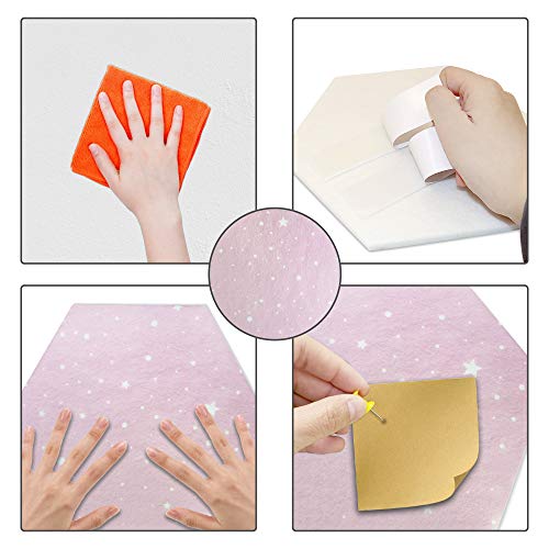 Fovasen 8 Pcs Felt Hexagon Cork Board Tiles, Self-Adhesive Notice Board Pink Wall Tiles with Push Pins for Home Office Classroom Wall Decor, Pink - Image 4