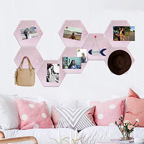 Fovasen 8 Pcs Felt Hexagon Cork Board Tiles, Self-Adhesive Notice Board Pink Wall Tiles with Push Pins for Home Office Classroom Wall Decor, Pink - Image 5