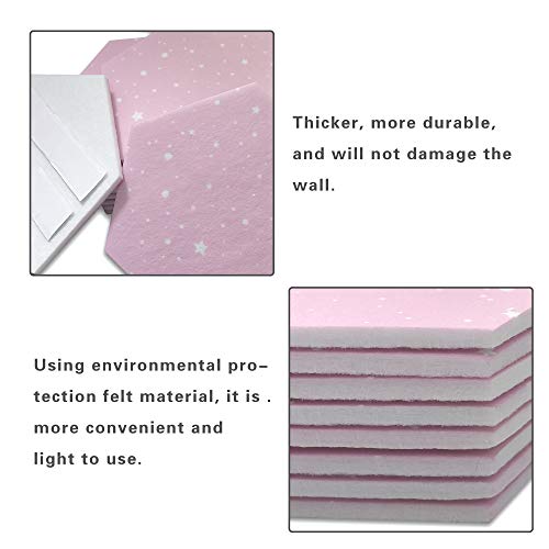 Fovasen 8 Pcs Felt Hexagon Cork Board Tiles, Self-Adhesive Notice Board Pink Wall Tiles with Push Pins for Home Office Classroom Wall Decor, Pink - Image 3