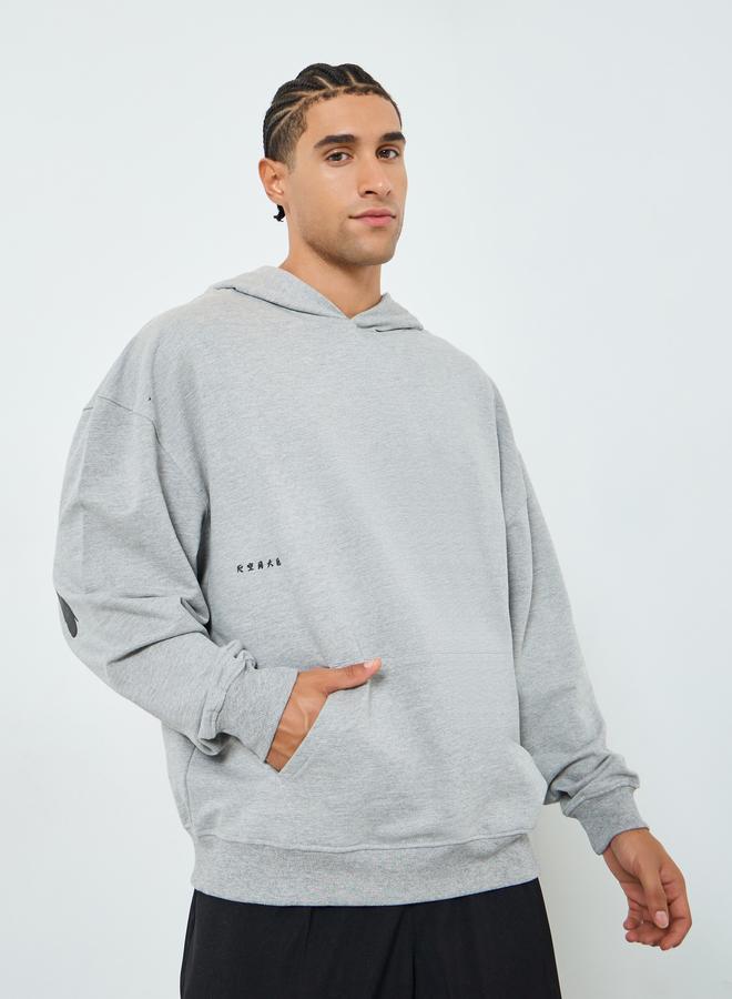 Styli Men Grey Slogan Print Oversized Hoodie - Image 1
